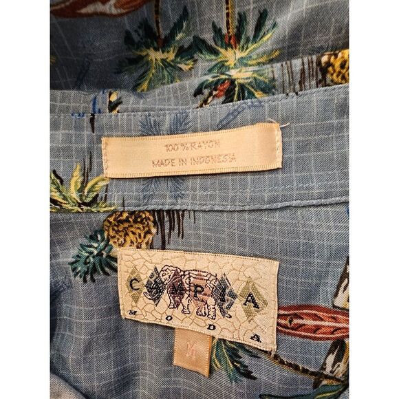 Campia Moda rayon tropical print Aloha shirt in a blueish grey color. Size M - Picture 4 of 7